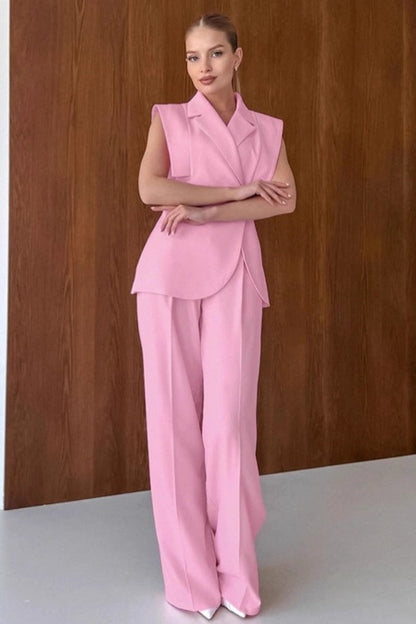 Pink Two Piece Vest Pants Set