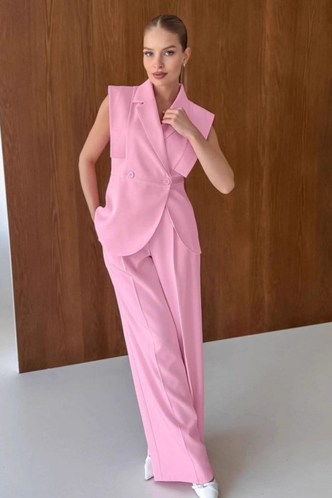 Pink Two Piece Vest Pants Set