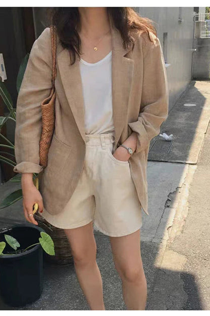 Retro Khaki Linen Blazer