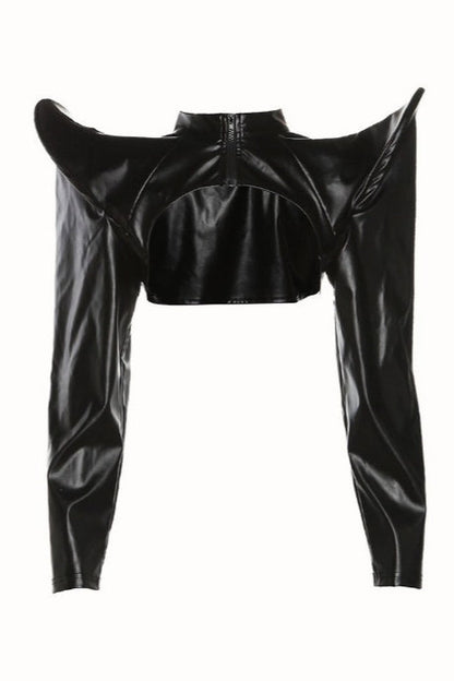 Exaggerated Pointed Shoulder High Neck Bolero Jacket