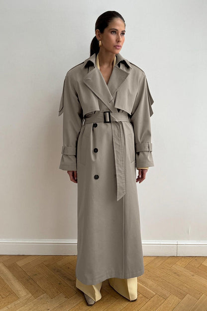 Extra Long Belted Waist Cotton Overcoat