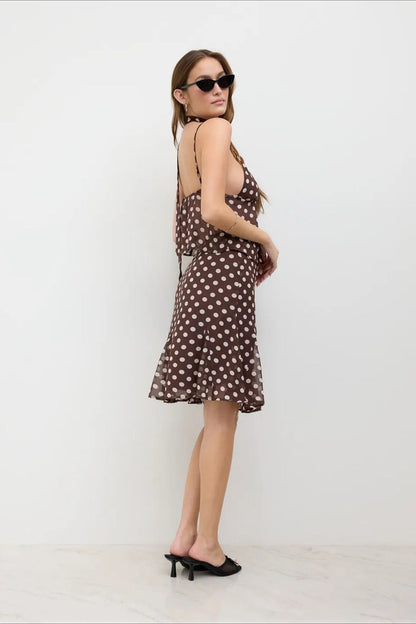 High Waist Polka Dot Chiffon Mermaid Midi Skirt