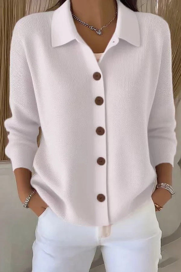 Casual Stylish Knit Solid Color Shirt Neck Button Up Long Sleeve Cardigan