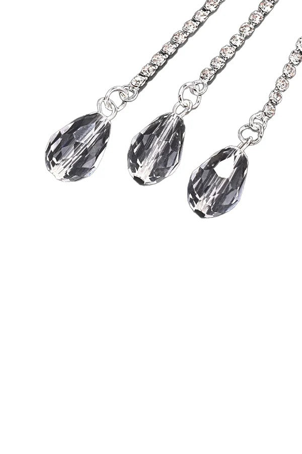 Rhinestone-Embellished Moon and Tassel Drop Earrings