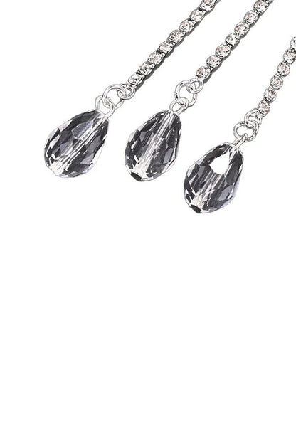 Rhinestone-Embellished Moon and Tassel Drop Earrings