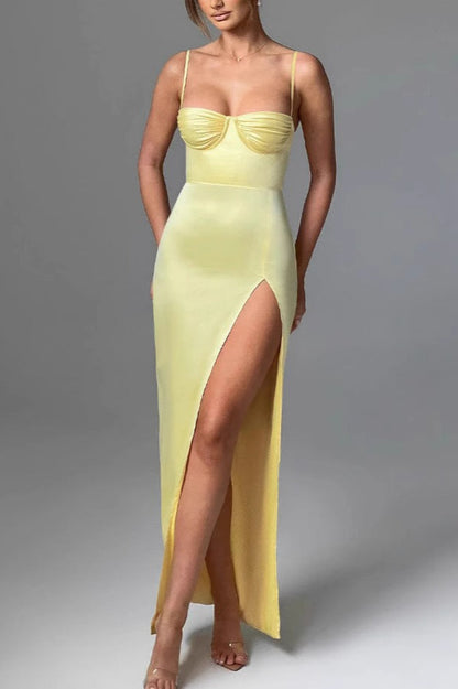 Halter Slit Waist Cinching Maxi Bodycon Dress