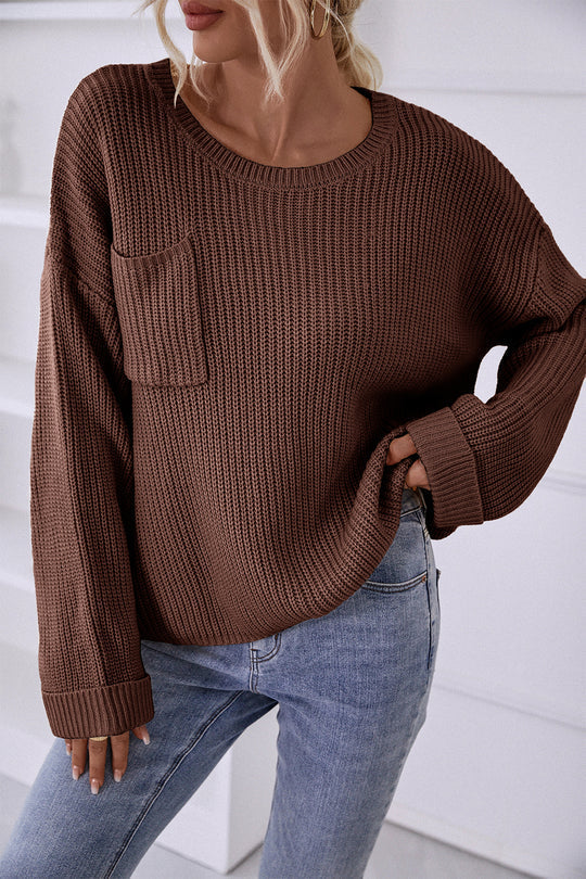 Pocket Oversized Knitted Pullover Sweater