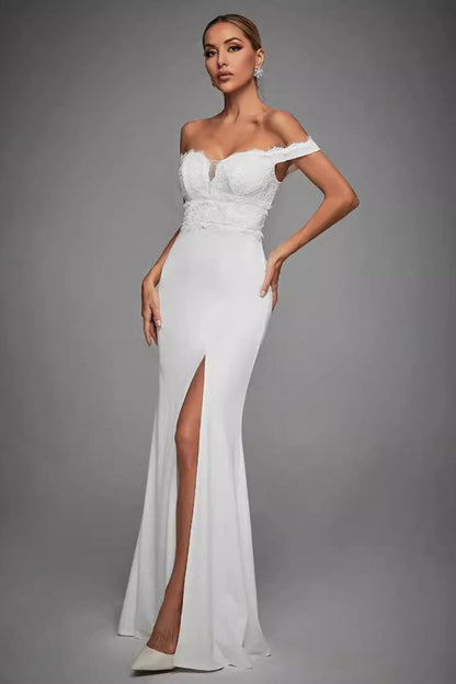 Off Shoulder High Slit Prom Dress