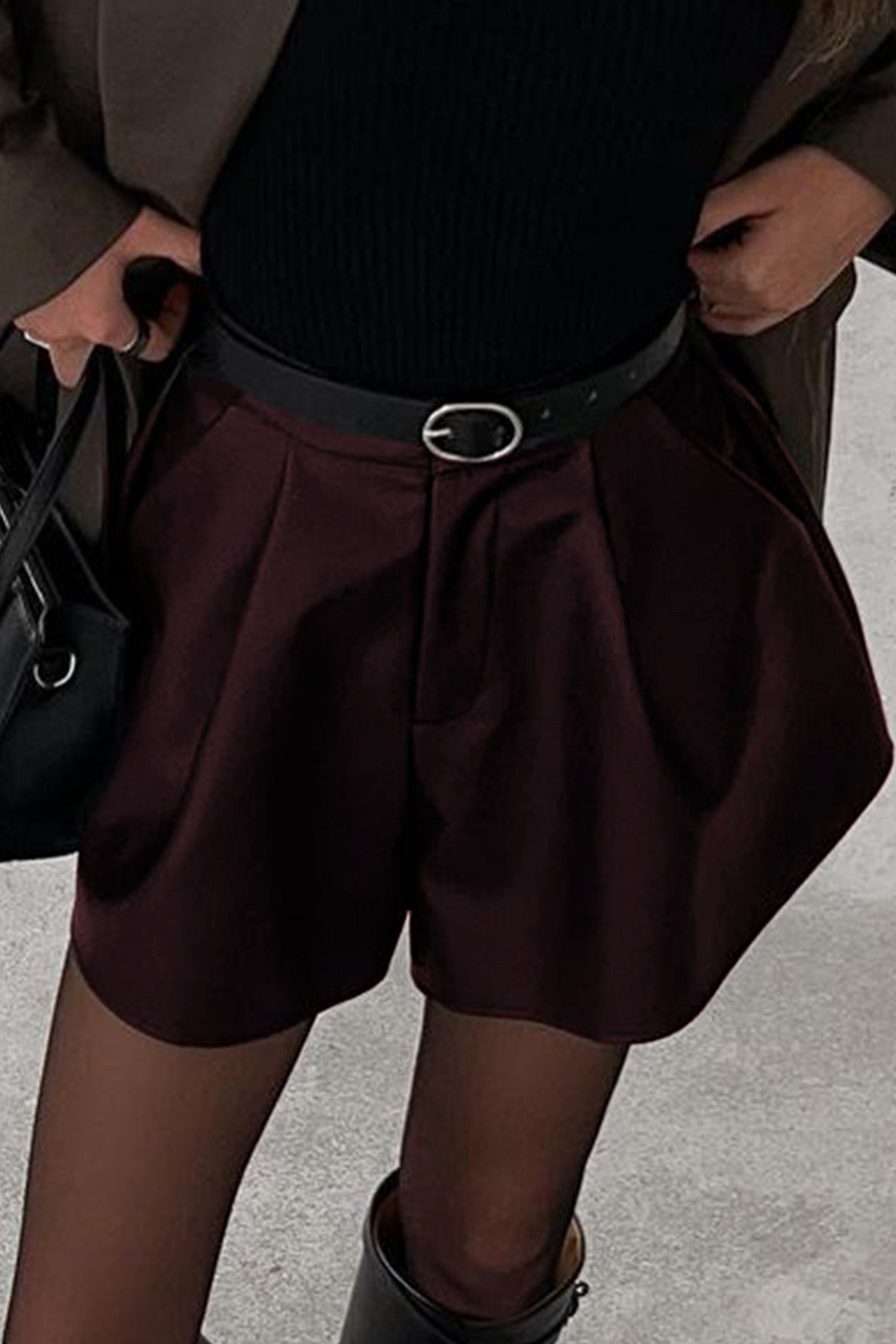 Solid Faux Leather High Waist Tailored Shorts
