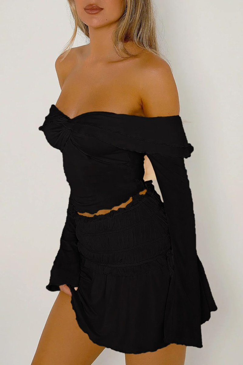 Y2K Off Shoulder Solid Knit Long Sleeve Crop Top