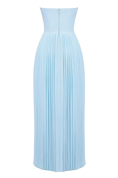 Strapless Sweetheart Pleated Bust Basque Waist Accordion Pleat Maxi Gown