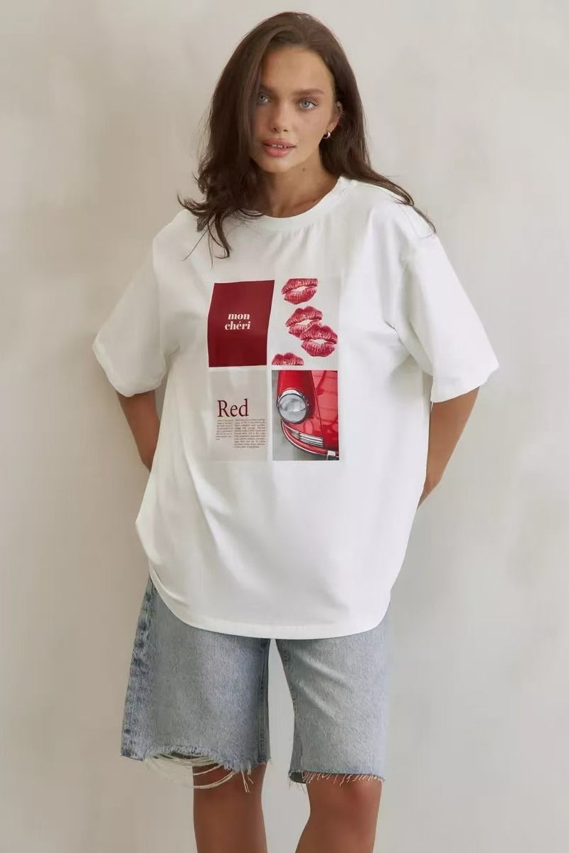 Cotton Graphic Print Loose Fit Casual Short Sleeve Tee