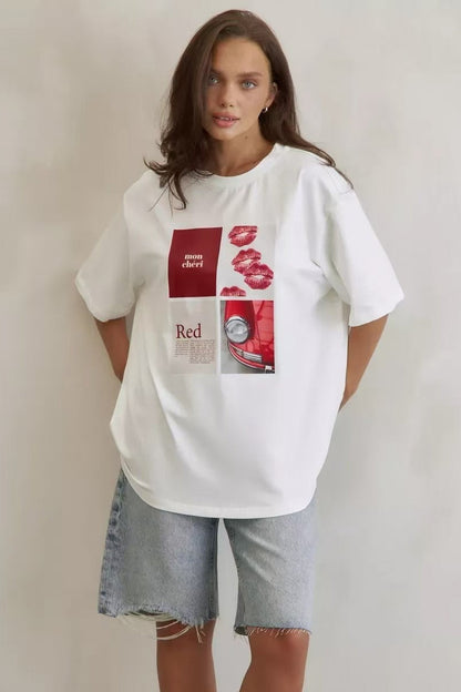 Cotton Graphic Print Loose Fit Casual Short Sleeve Tee