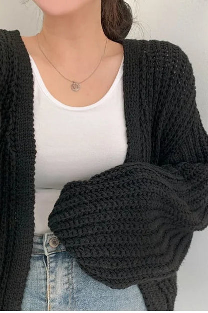 Chic Oversized Lantern Sleeve Cardigan