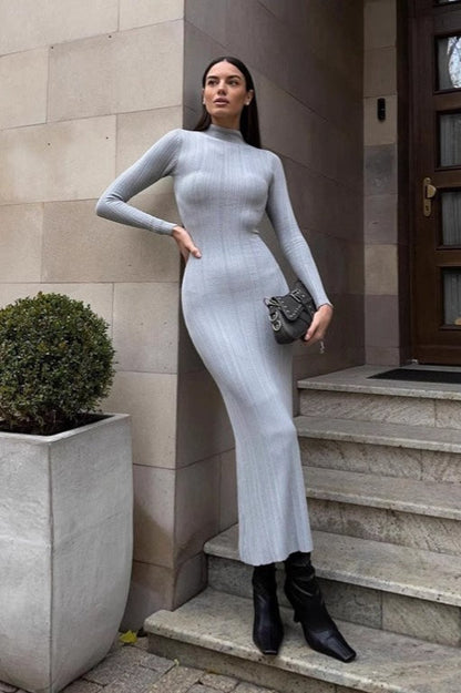 Stripe Turtleneck Knit Long Sleeve Bodycon Dress