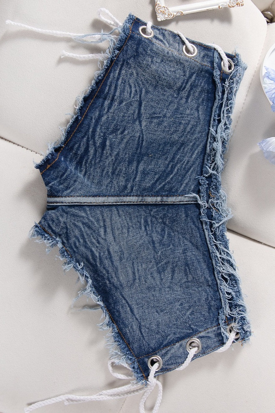 Low Rise Denim Drawstring Bodycon Casual Shorts
