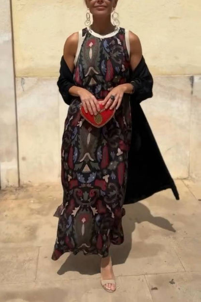 Sleeveless Printed Maxi Dress + Longline Cardigan Cover-Up Set