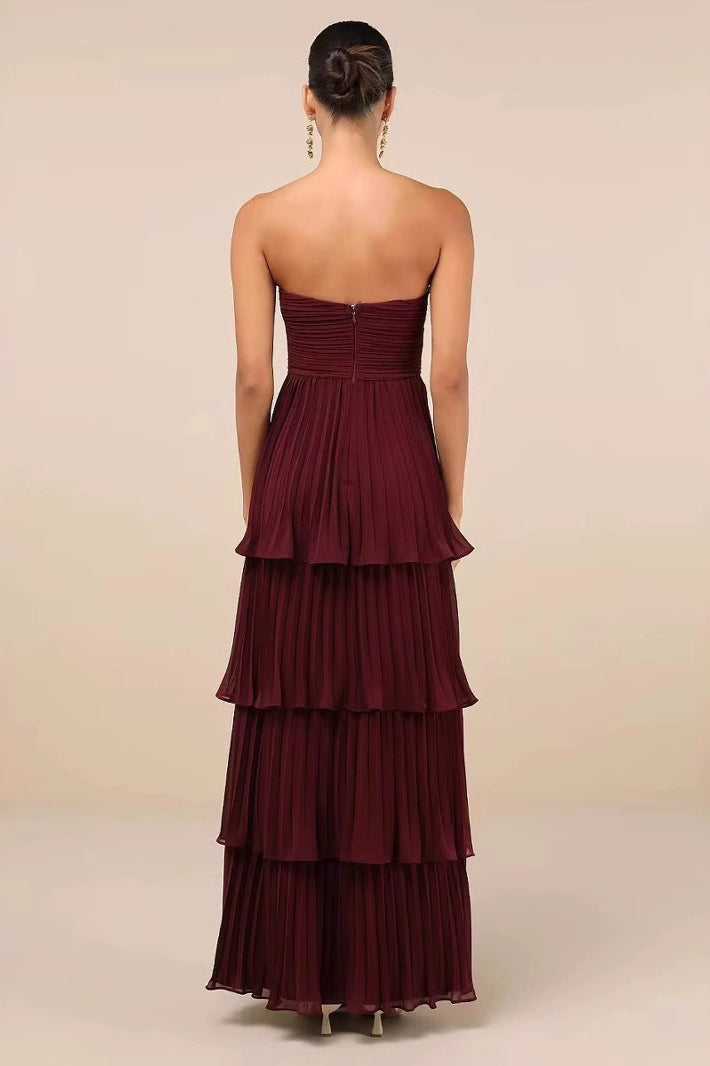 Strapless Ruched Tiered Ruffle Formal Dress