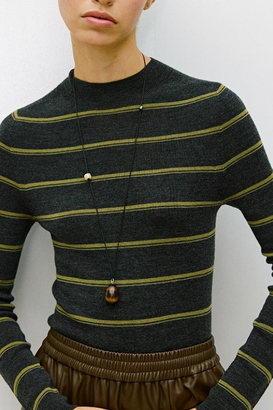 Seamless Stripe Mock Neck Knit Top