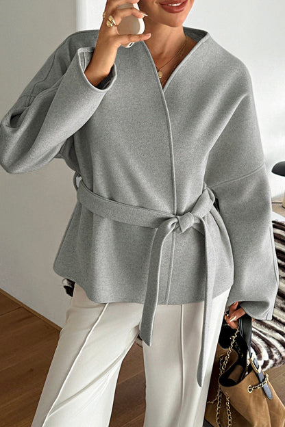 Vacation Tie Front Long Sleeve Coat