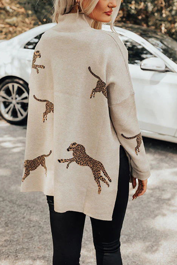 COZY AND KIND LEOPARD SLIT RELAXED SWEATSHIRT