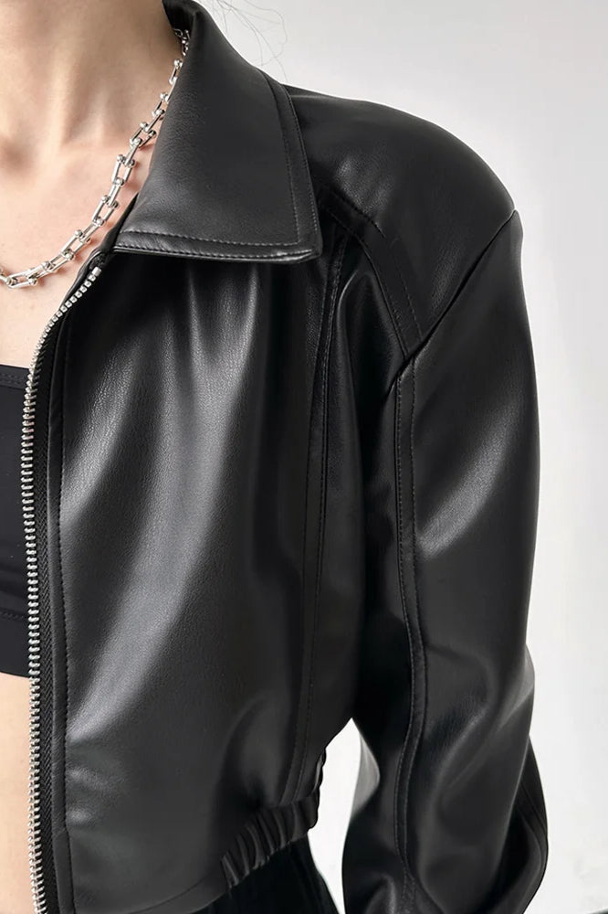 PU Leather Crop Jacket