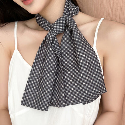 Plaid Square Neck Ribbon Chic Hair Scarf