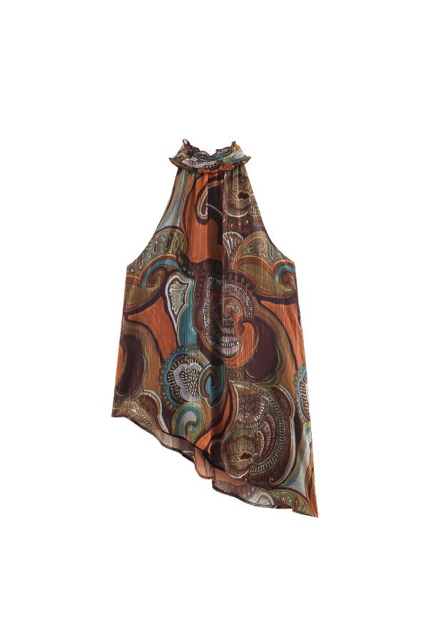 Retro Paisley Halter Neck Asymmetrical Top