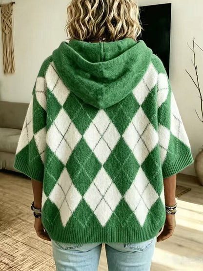 Argyle Hooded Knit Cardigan