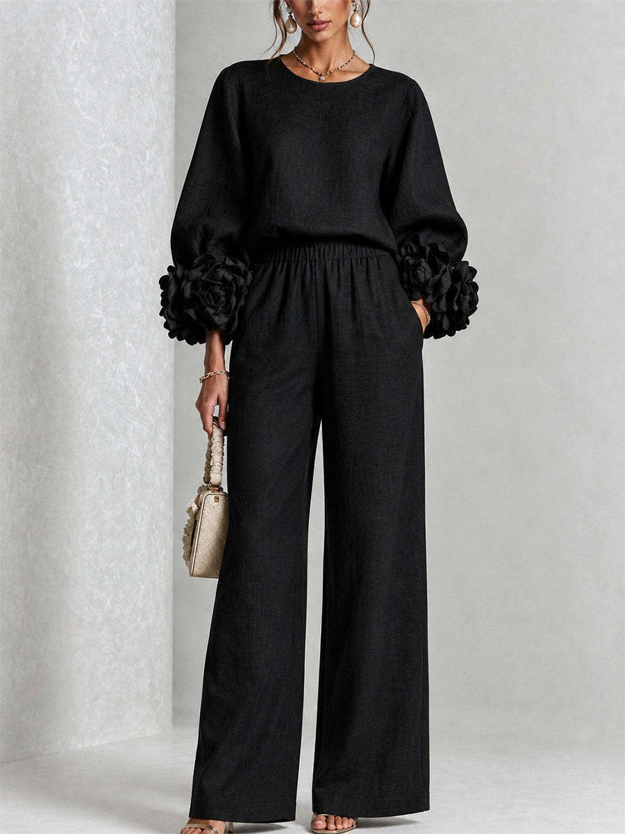 Petal Rosette Cuff Wide Leg Set