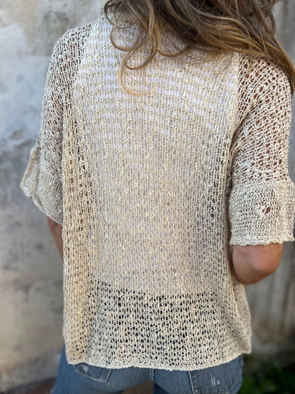 One Button Hollow Knit Tops