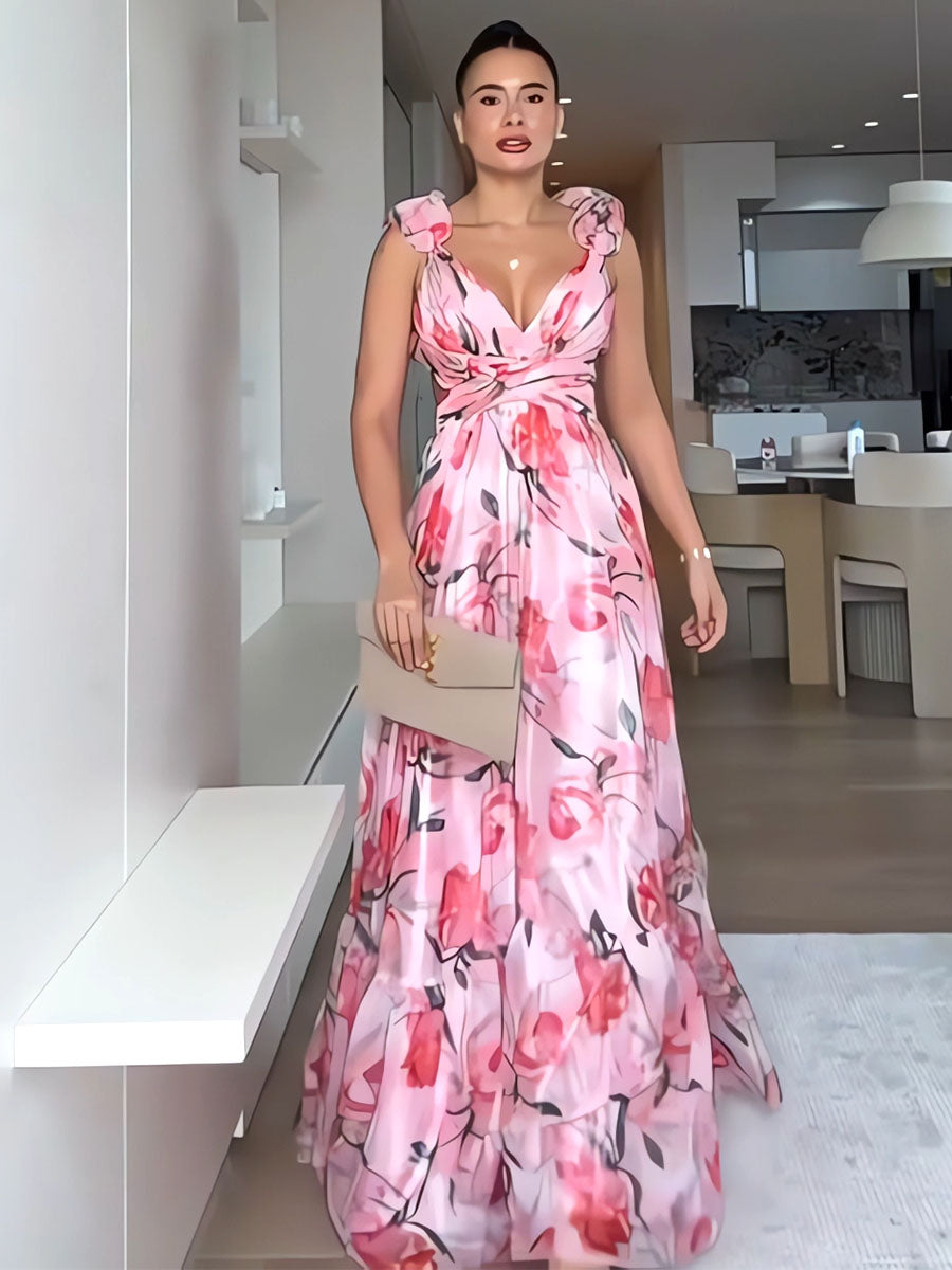 Blossom Lace-Up Chiffon Dress