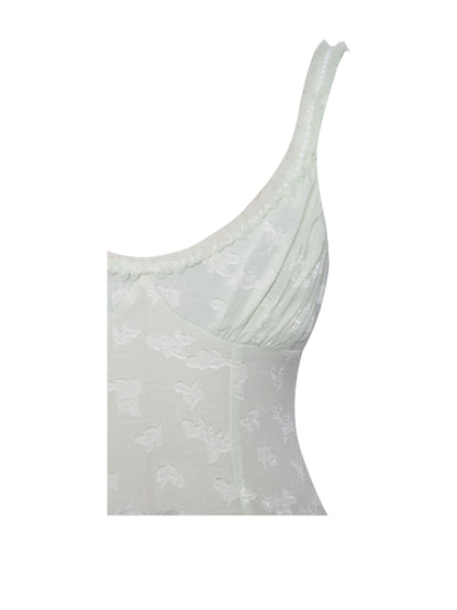Ulissa Light Green Square Neck Trendy Jacquard Textured High Slit Maxi Dress