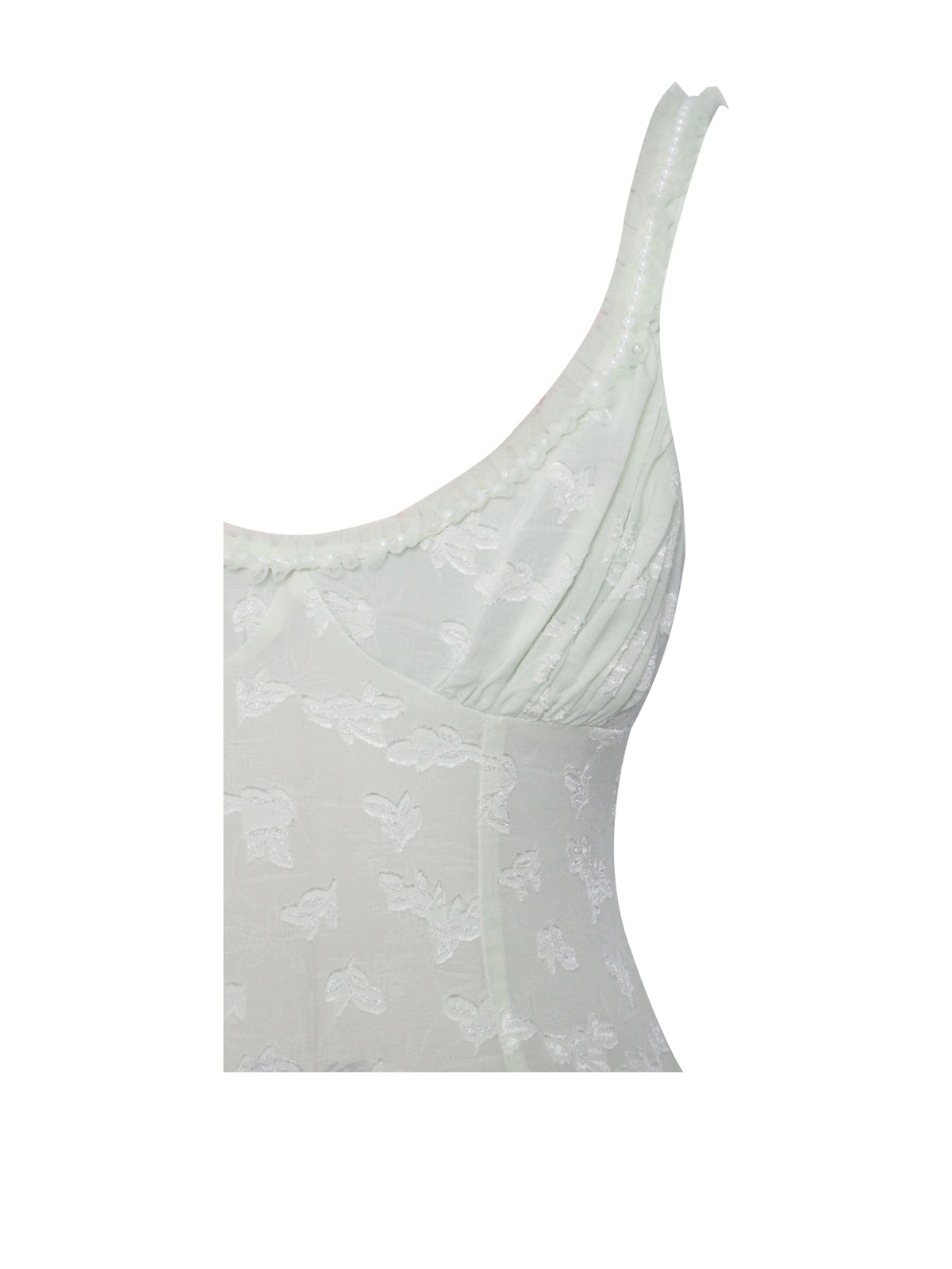 Ulissa Light Green Square Neck Trendy Jacquard Textured High Slit Maxi Dress