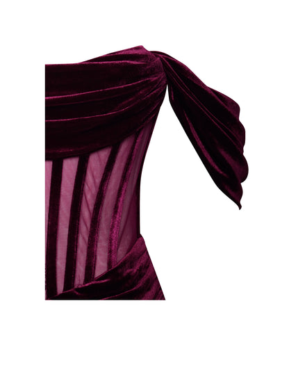 Irisa Burgundy Draping Charming Off Shoulder Corset Dress