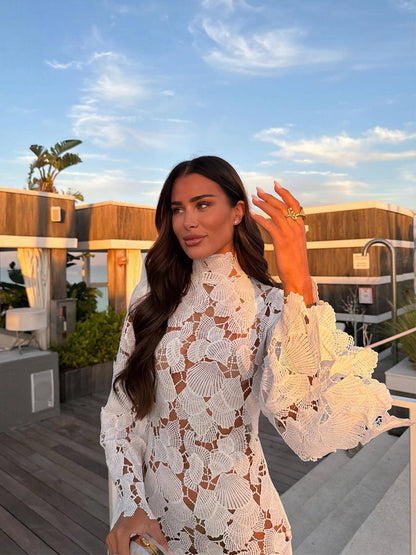 Floral Lace High Neck Mini Dress