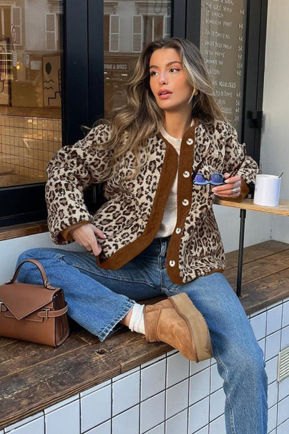 Street Style Leopard Print Sherpa Coat