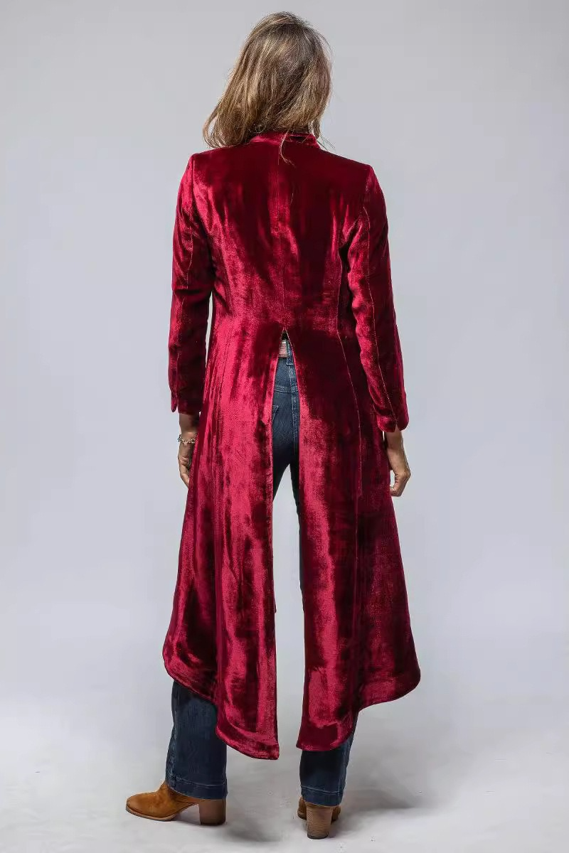 Velvet Solid Vintage Split Long Loose Cardigan Overcoat