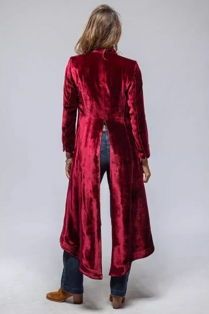 Velvet Solid Vintage Split Long Loose Cardigan Overcoat