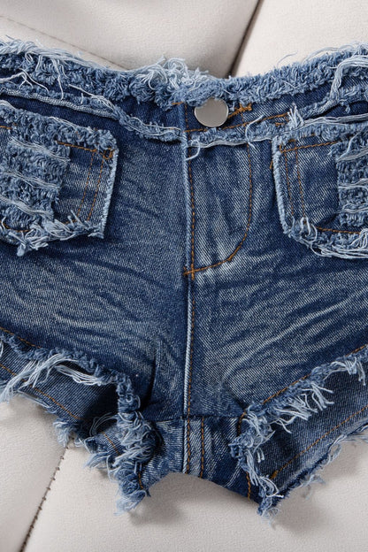 Low Rise Denim Drawstring Bodycon Casual Shorts