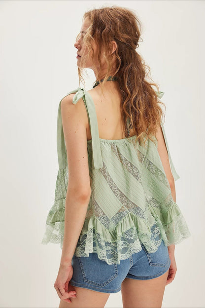 Mesh Tie Strap Sleeveless Loose Fit Tank Top