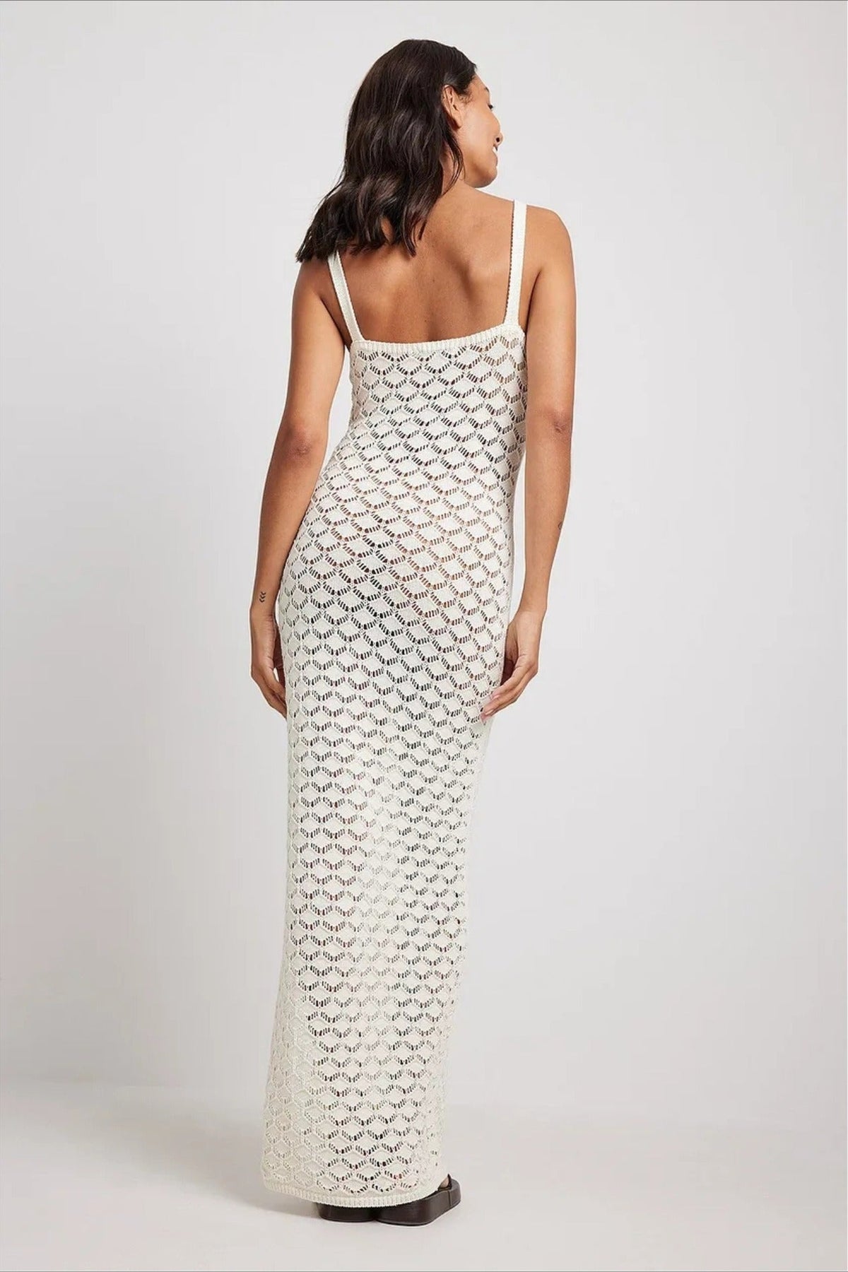 Crochet Knit Backless Slit Cami Maxi Boho Dress