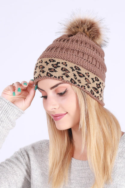 Leopard Print Slouchy Knit Beanie Hat