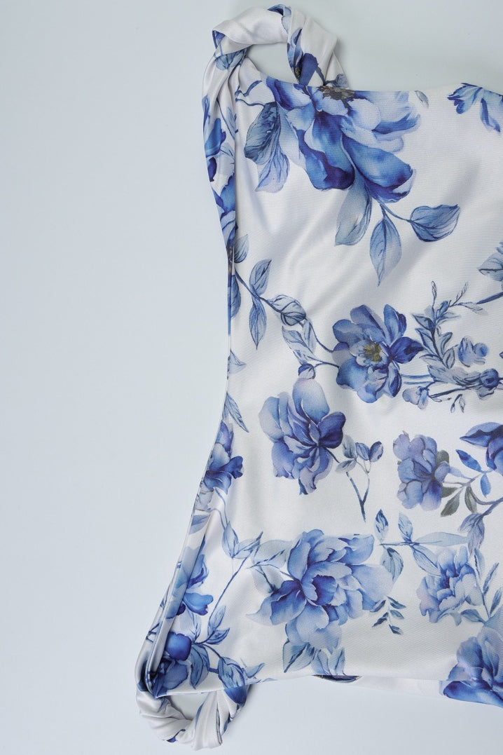 One Shoulder Twist Front Slim Long Floral Dress
