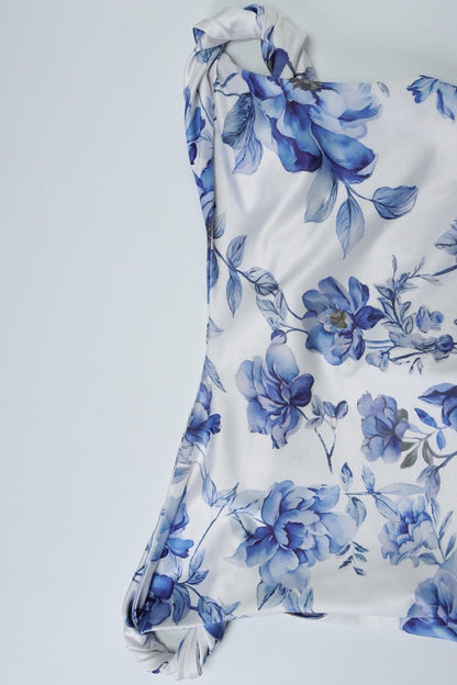 One Shoulder Twist Front Slim Long Floral Dress