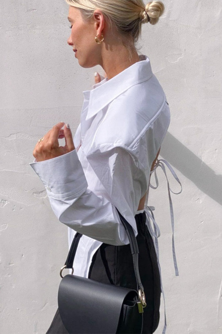 Vintage Tie Waist Cutout Open Back Elegant Blouse