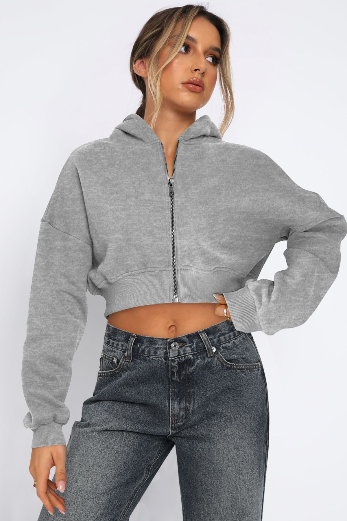 Street Style Oversized Long Sleeve Short Hoodie