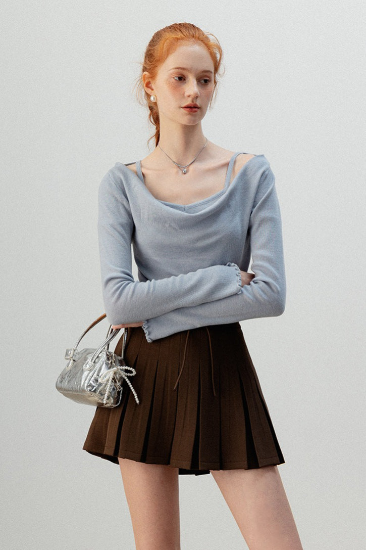 Layered Cowl Neck Knit Top