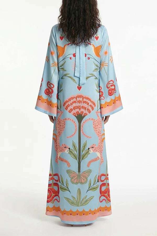 Safari Fantasy Tie-Neck Maxi Dress