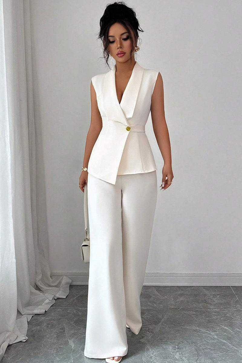Solid Asymmetric Two Piece Vest Pants Set